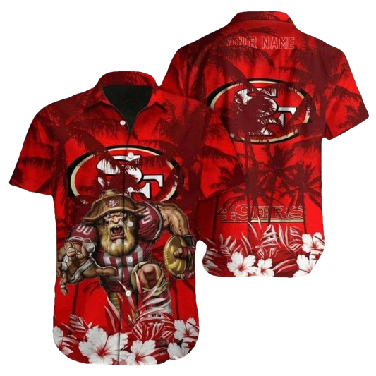 Personalized 49ers Red Zone Rush Tropical Warrior Hawaiian Shirt - Moonbestprint
