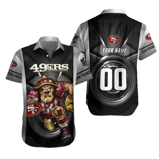 Personalized 49ers Gridiron Mascot Monochrome Hawaiian Shirt - Moonbestprint