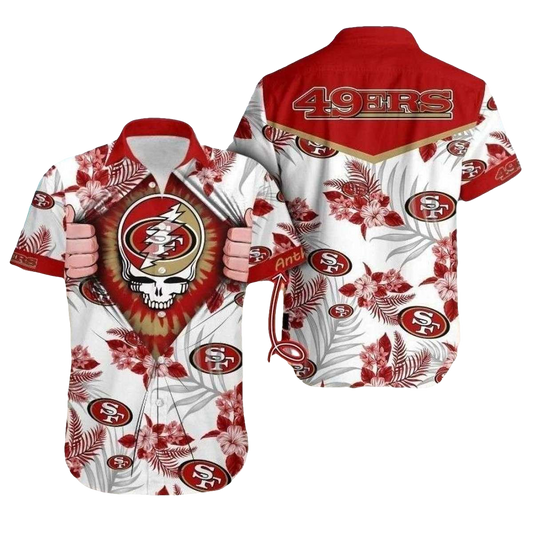 Personalized 49ers Grateful Dead White And Red Hawaiian Shirt - Moonbestprint