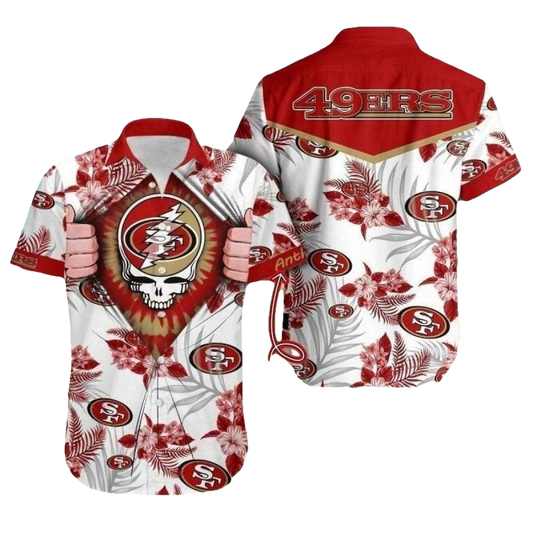 Personalized 49ers Grateful Dead White And Red Hawaiian Shirt - Moonbestprint
