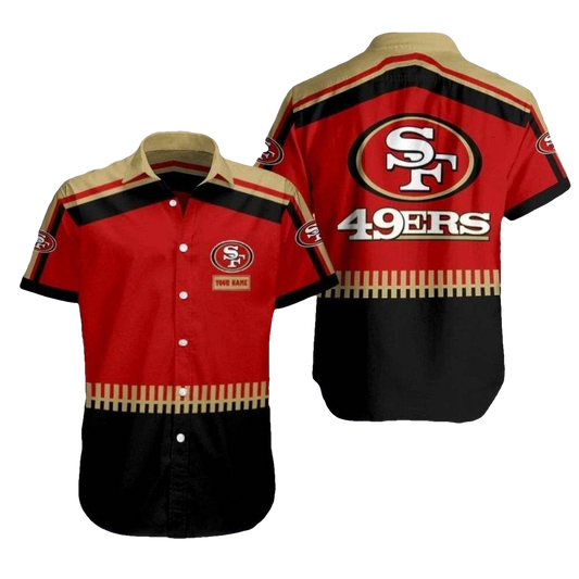 Personalized 49ers Gridiron Gold Stripes Hawaiian Shirt - Moonbestprint