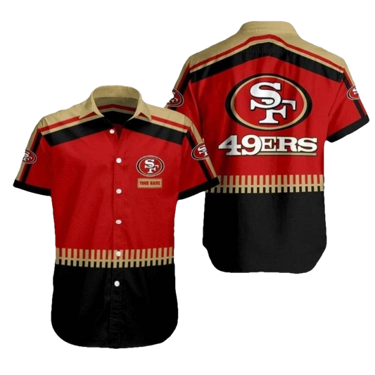 Personalized 49ers Gridiron Gold Stripes Hawaiian Shirt - Moonbestprint