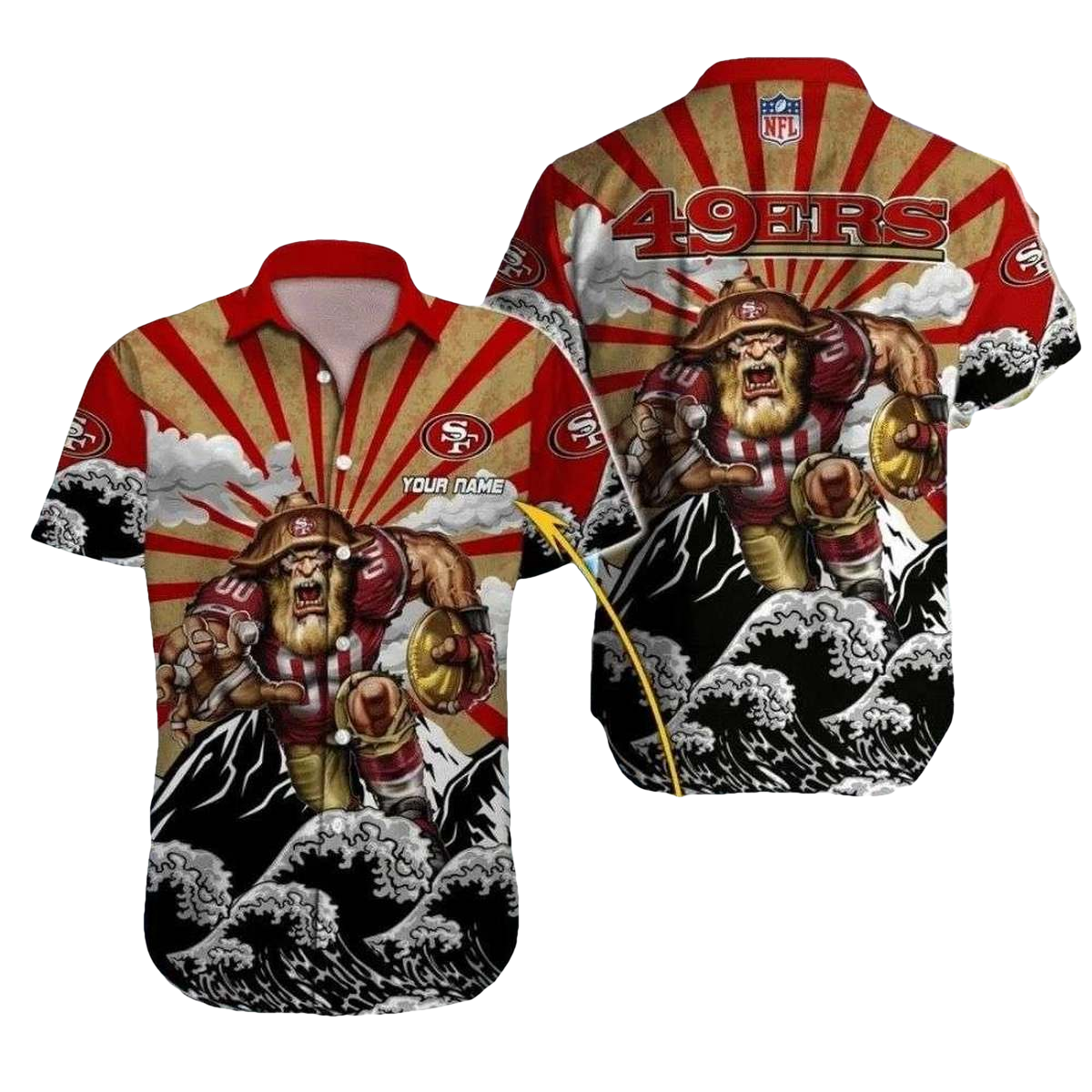 Personalized 49ers Gold Rush Warrior Red Striped Hawaiian Shirt - Moonbestprint