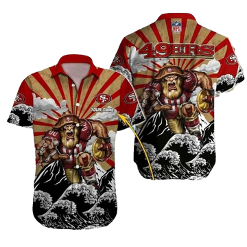Personalized 49ers Gold Rush Warrior Red Striped Hawaiian Shirt - Moonbestprint