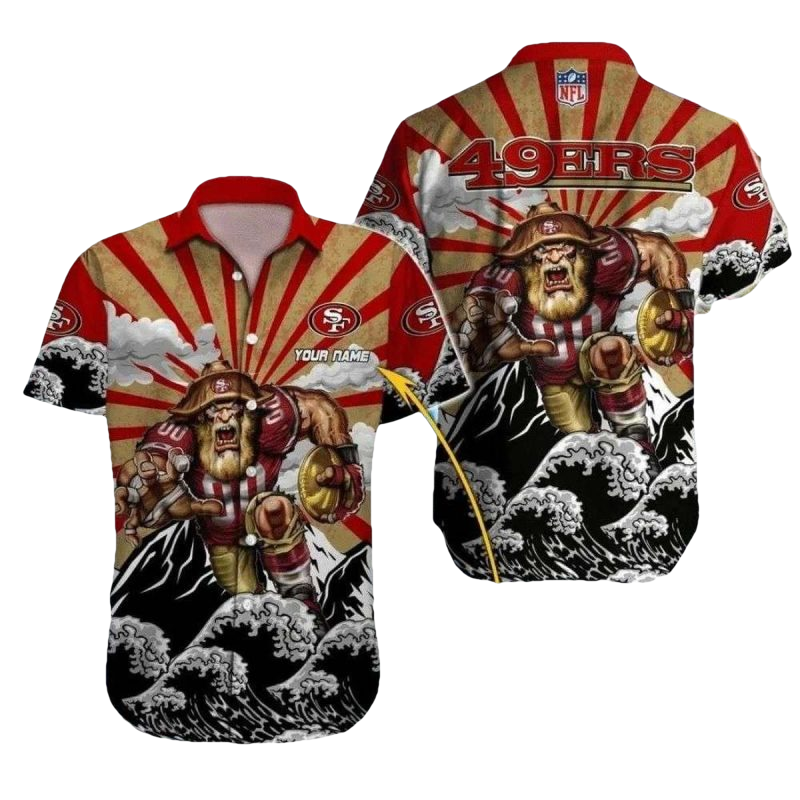 Personalized 49ers Gold Rush Warrior Red Striped Hawaiian Shirt - Moonbestprint