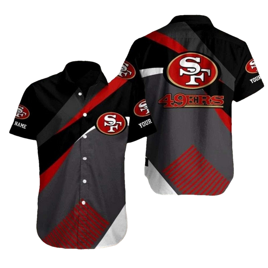 Personalized 49ers Bold Diagonal Stripe Black And Grey Hawaiian Shirt - Moonbestprint