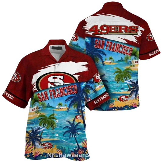 Personalized 49ers Blue Ocean Tropical Hawaiian Shirt - Moonbestprint