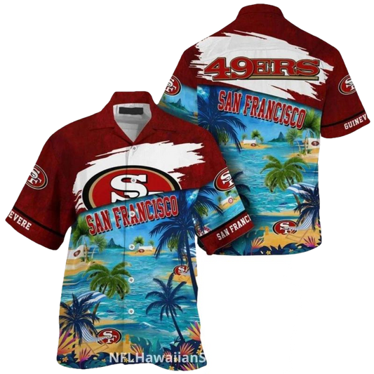 Personalized 49ers Blue Ocean Tropical Hawaiian Shirt - Moonbestprint