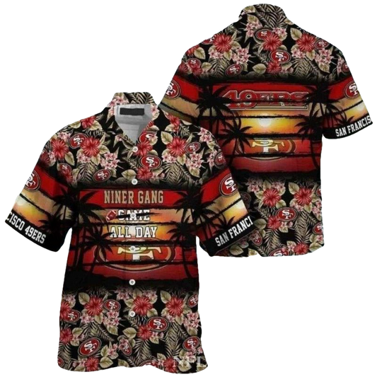 Niner Gang Paradise Black Floral 49ers Hawaiian Shirt - Moonbestprint