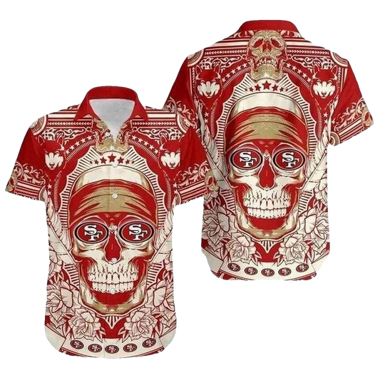 Legacy Skull And Hibiscus San Francisco 49ers Hawaiian Shirt - Moonbestprint