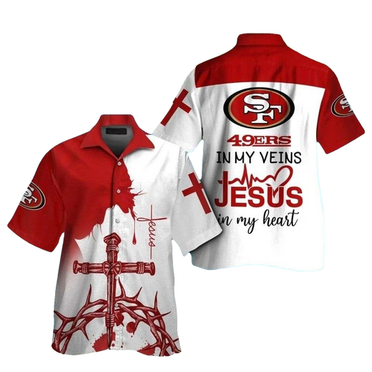 Faith And Football 49ers Niners 49ers In My Veins Hawaiian Shirt - Moonbestprint