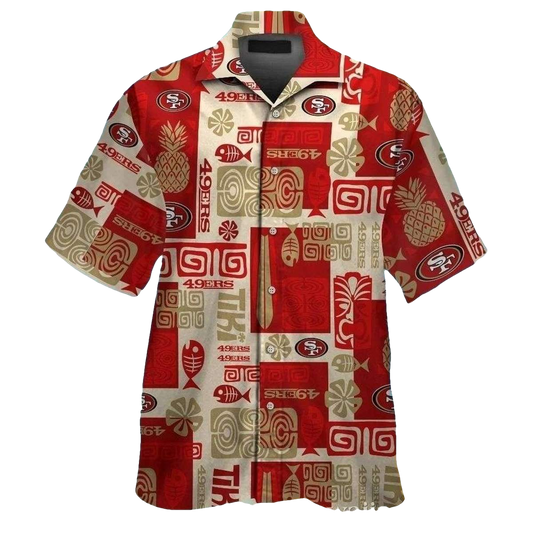 Cultural Fusion 49ers Beige And Red Tiki Pattern Hawaiian Shirt - Moonbestprint