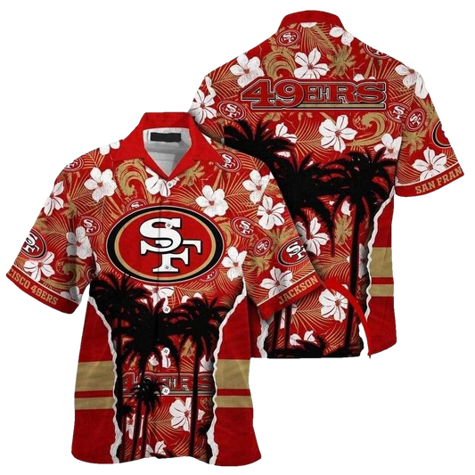 Classic Floral And Palm Tree 49ers Red Hawaiian Shirt - Moonbestprint