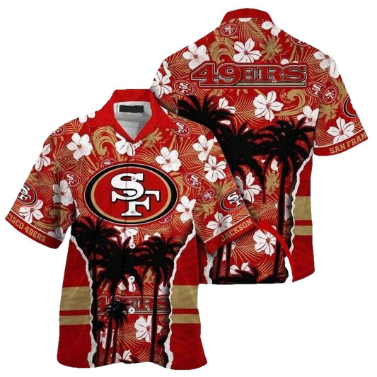 Classic Floral And Palm Tree 49ers Red Hawaiian Shirt - Moonbestprint