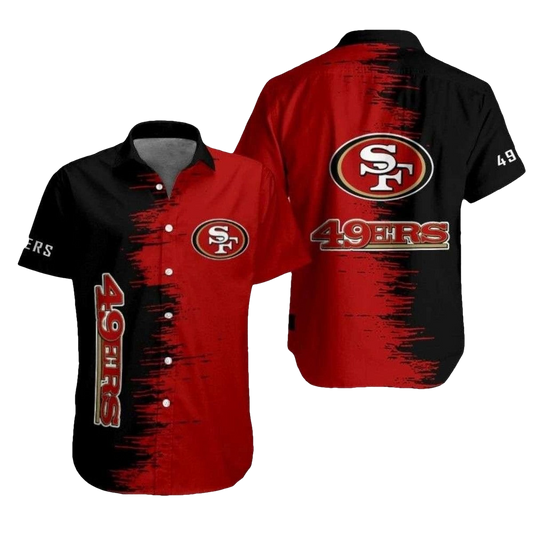 Artistic Assault 49ers Brush Stroke Black And Red Hawaiian Shirt - Moonbestprint