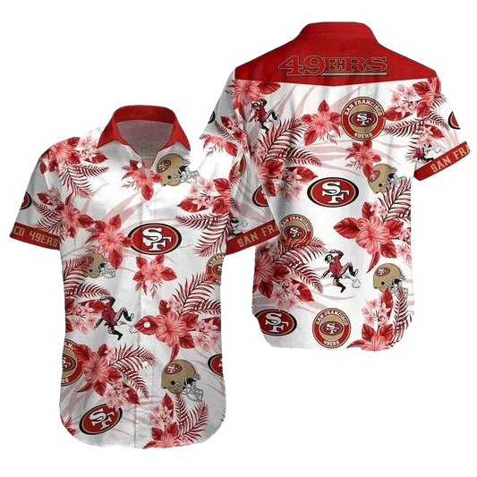 49ers Tropical Paradise Red White Floral Hawaiian Shirt - Moonbestprint