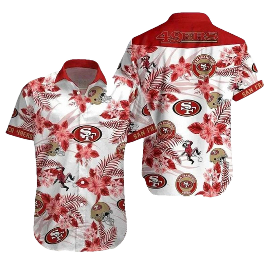 49ers Tropical Paradise Red White Floral Hawaiian Shirt - Moonbestprint