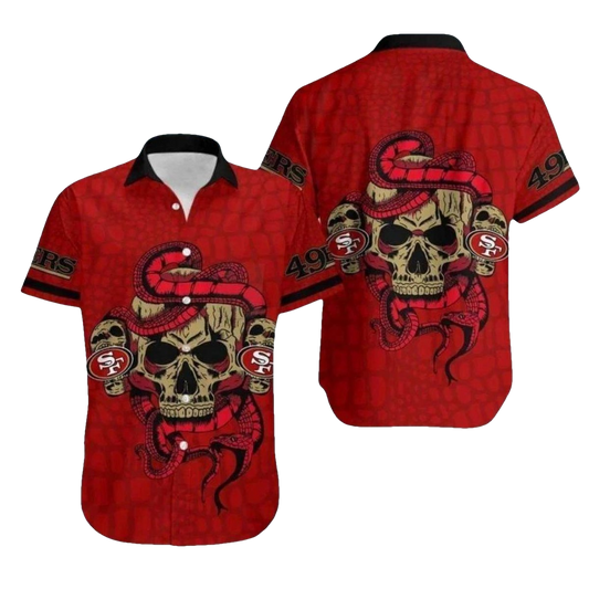 49ers Red Skull And Snake Fierce Design Hawaiian Shirt - Moonbestprint