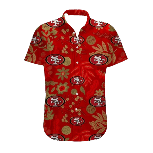 49ers Red And Gold Floral Pattern Hawaiian Shirt - Moonbestprint
