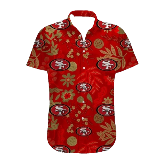 49ers Red And Gold Floral Pattern Hawaiian Shirt - Moonbestprint