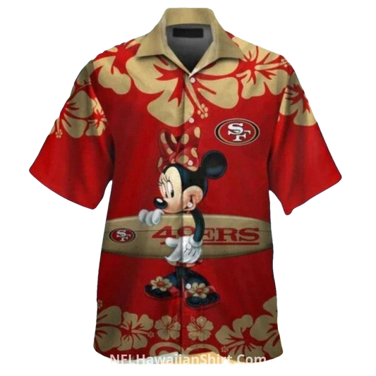 49ers Minnie Mouse Surfing Floral Red Design Hawaiian Shirt - Moonbestprint