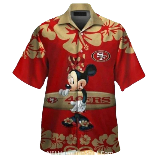 49ers Minnie Mouse Surfing Floral Red Design Hawaiian Shirt - Moonbestprint