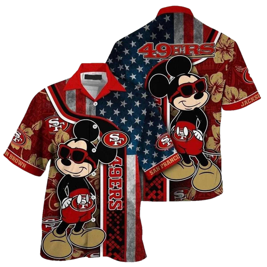 49ers Mickey Mouse American Flag Tropical Hawaiian Shirt - Moonbestprint