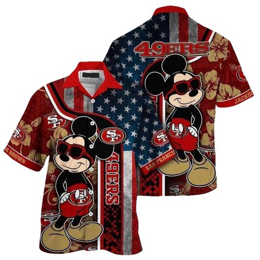 49ers Mickey Mouse American Flag Tropical Hawaiian Shirt - Moonbestprint