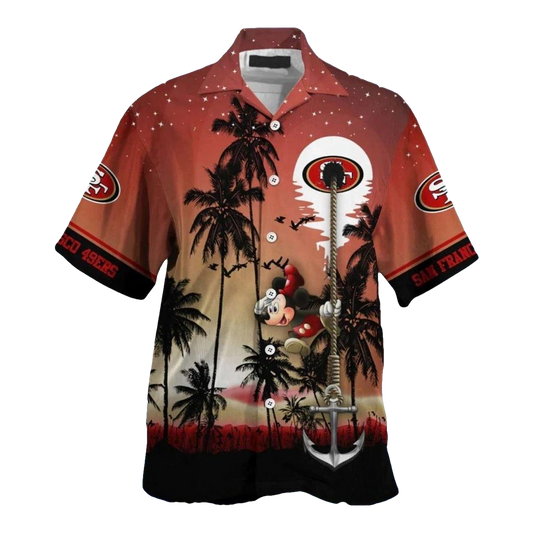 49ers Mickeu Mouse Sunset Anchor Tropical Scene Hawaiian Shirt - Moonbestprint
