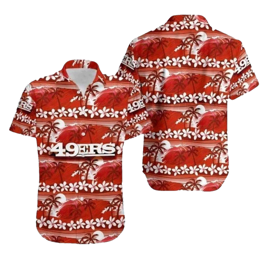 49ers Logo With Coconut Tree And Retro Football Graphics Hawaiian Shirt - Moonbestprint