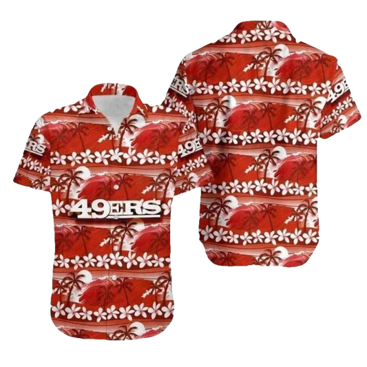 49ers Logo With Coconut Tree And Retro Football Graphics Hawaiian Shirt - Moonbestprint