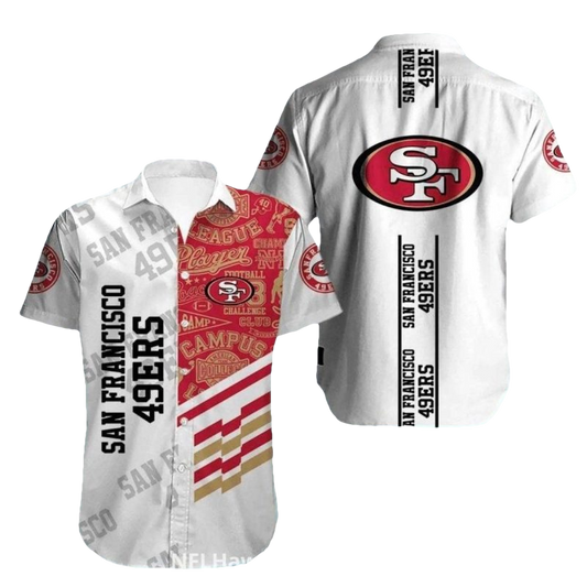 49ers Logo White And Red Vintage Hawaiian Shirt - Moonbestprint