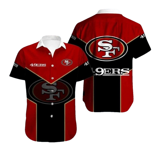 49ers Logo Classic Black And Red Design Hawaiian Shirt - Moonbestprint