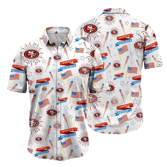 49ers Independence Day White With Team Spirit Design Hawaiian Shirt - Moonbestprint