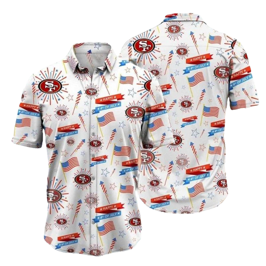 49ers Independence Day White With Team Spirit Design Hawaiian Shirt - Moonbestprint