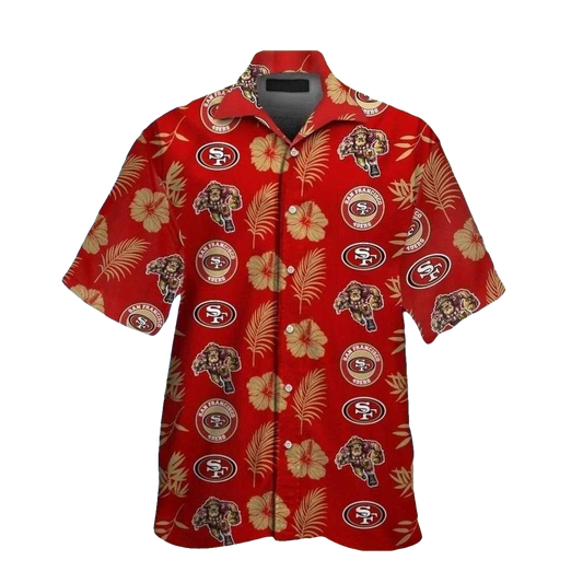 49ers Hibiscus And Logoâ Red Hawaiian Shirt - Moonbestprint