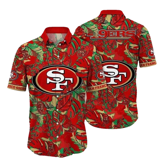 49ers Exotic Foliage And Logo Hawaiian Shirt - Moonbestprint