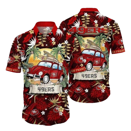 49ers Coastal Drive Vintage Car Tropical Hawaiian Shirt - Moonbestprint