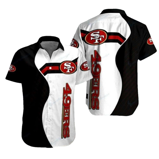49ers Big Logo Monochrome Black And White Hawaiian Shirt - Moonbestprint