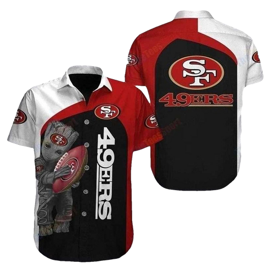 49ers Baby Groot Hug Logo Hawaiian Shirt - Moonbestprint