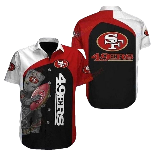 49ers Baby Groot Hug Logo Hawaiian Shirt - Moonbestprint