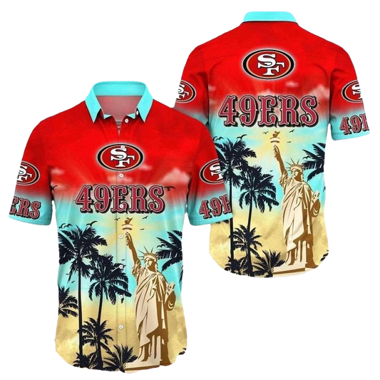 49ers American Statue Of Liberty Tropical Hawaiian Shirt - Moonbestprint