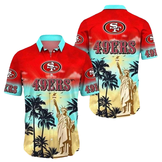 49ers American Statue Of Liberty Tropical Hawaiian Shirt - Moonbestprint