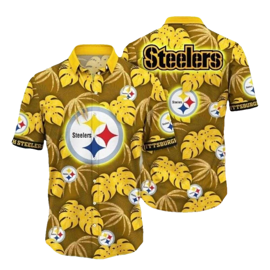 Pittsburgh Steelers Yellow Leaf Blitz Hawaiian Shirt - Moonbestprint