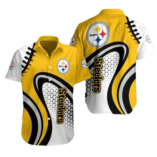Pittsburgh Steelers Yellow Surge Abstract Yellow Black And White Hawaiian Shirt - Moonbestprint