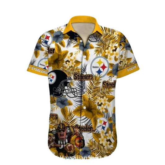 Pittsburgh Steelers Yellow Floral And Football Graphics Hawaiian Shirt - Moonbestprint