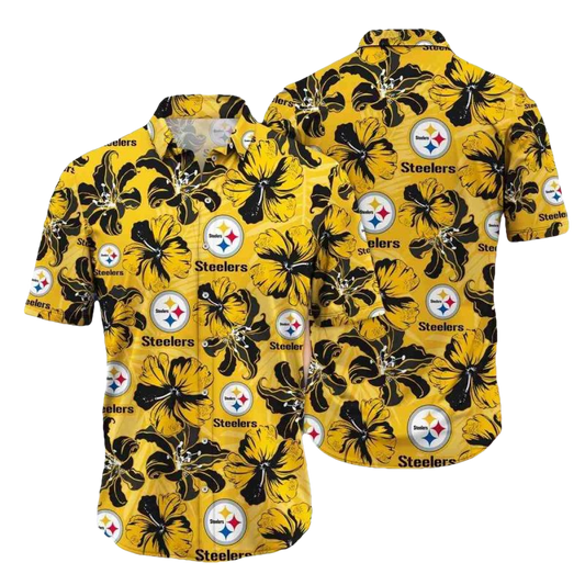 Pittsburgh Steelers Yellow Floral Button Hawaiian Shirt - Moonbestprint