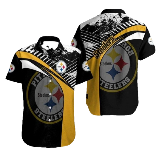 Pittsburgh Steelers Yellow Blitz Vibrant Fan Gear Hawaiian Shirt - Moonbestprint