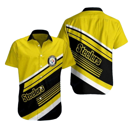 Pittsburgh Steelers Yellow Blitz Diagonal Stripe Hawaiian Shirt - Moonbestprint