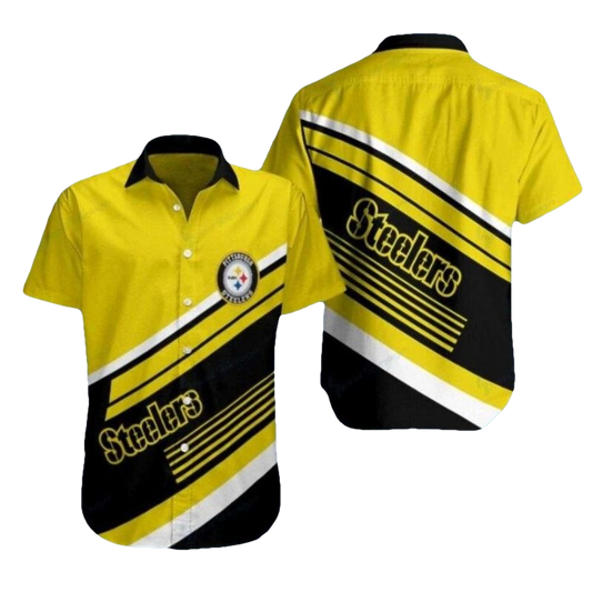 Pittsburgh Steelers Yellow Blitz Diagonal Stripe Hawaiian Shirt - Moonbestprint